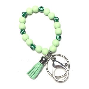 Evil Eye Stretch Bead Tassel Keychain Bracelet